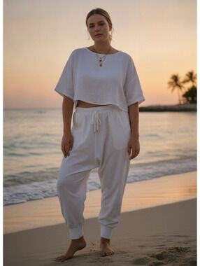 Oatmeal Plus Size Linen Jogger Pants Size 2XL